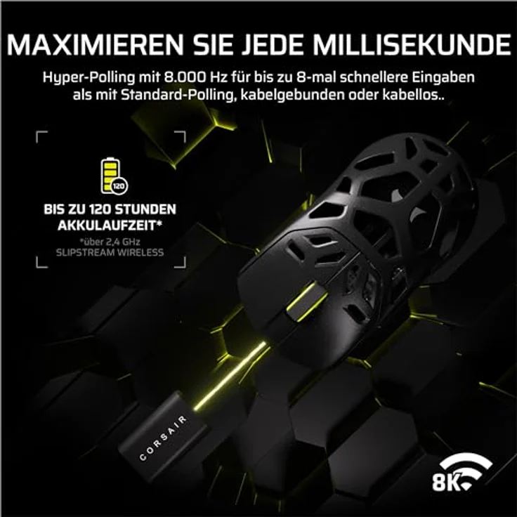 Corsair Sabre v2 PRO, Kabellose MG FPS-Gaming-Maus mit 33.000 DPI Marksman S-Sensor, 8.000Hz Hyper-Polling, langlebigem Magnesium-Gehäuse, bis zu 120 Stunden Akkulaufzeit – Schwarz – Bild 5
