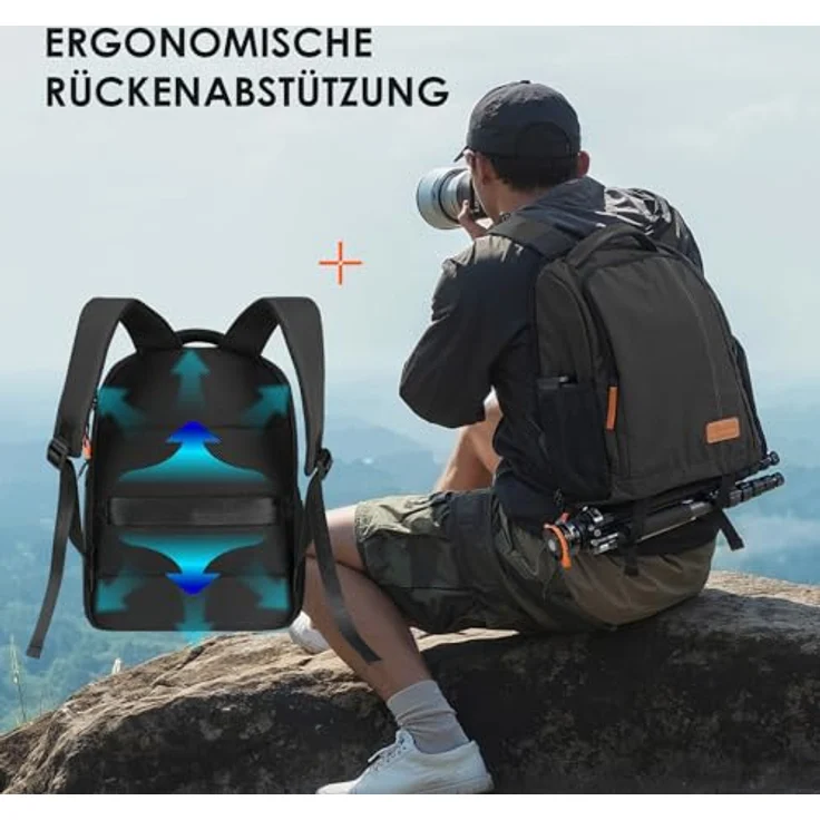 TARION Kamerarucksack, Wasserdichter Fotorucksack für Spiegelreflexkameras, Leicht und Kompakt, 15 Zoll Laptopfach, Schwarz – Bild 5