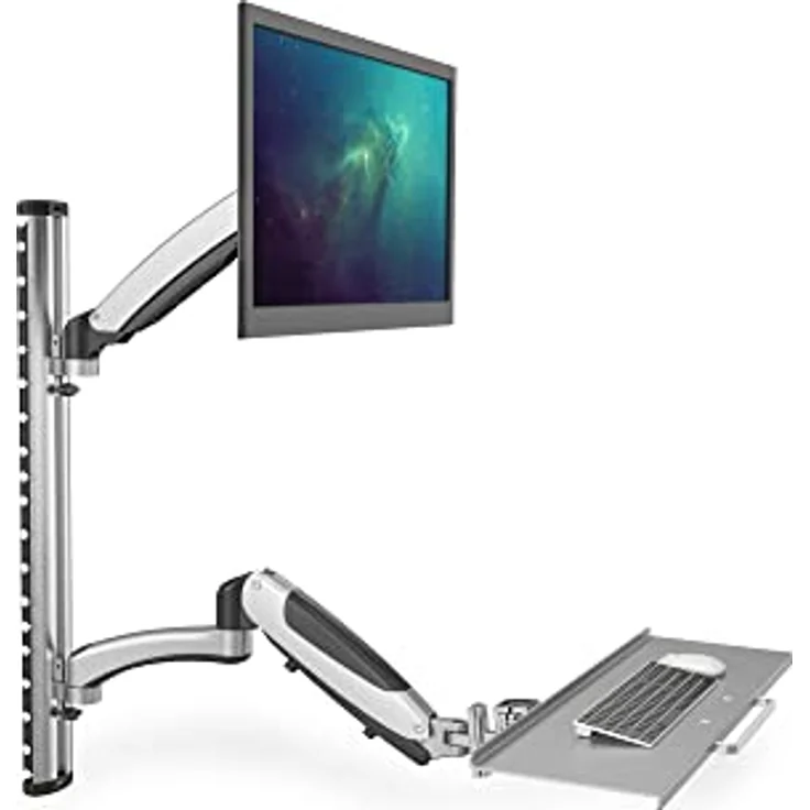 DIGITUS Monitor-Halterung & Tastaturablage - Wandmontage- 1 Monitor - Bis 2x 6 kg - VESA 75x75, 100x100 - Silber – Bild 6