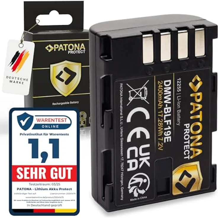 PATONA Protect DMW-BLF19E Akku 2400mAh für Panasonic Lumix DC-G9, GH5, GH4, hohe Leistung und maximale Sicherheit mit NTC-Widerstand