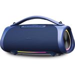MEDION P61768 tragbarer Bluetooth Lautsprecher (Akku, Bass Boost, RGB Lichteffekte, IPX7 Wasserschutz & robust, integrierte Powerbank, 2X 25 W + 50 W RMS) Blau