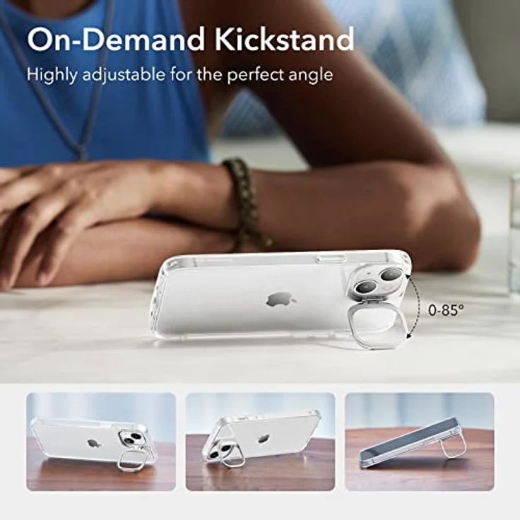ESR für iPhone 14 Plus Hülle, Classic Ständer handyhülle, klare Hülle mit Ständer, Militärnorm Schutz Case, integrierter Kamera Ringständer, Kratzfeste Acryl-Rückseite, Klar – Bild 3
