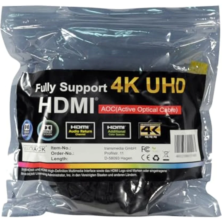 MaxTrack aktives HDMI® Glasfaser Kabel mit Ethernet C508-50ML - HDMI 2.0, 4K UHD, 4K@60Hz, 3D, HDR, HDCP 2.2, YUV 4:4:4, mit optischem Wandler, bis zu 100m Reichweite – Bild 5