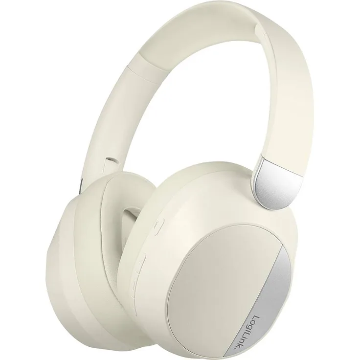 LogiLink BT0071C Over Ear Kopfhörer mit ANC und Mikrofon, Bluetooth®, creme, bis zu 15 Stunden Akkulaufzeit