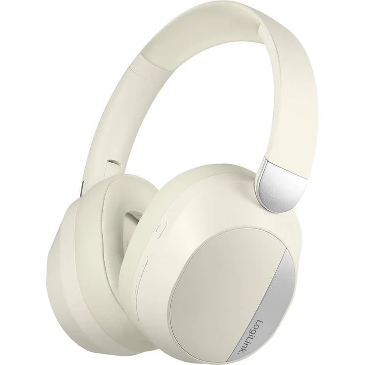 LogiLink BT0071C Over Ear Kopfhörer mit ANC und Mikrofon, Bluetooth®, creme, bis zu 15 Stunden Akkulaufzeit