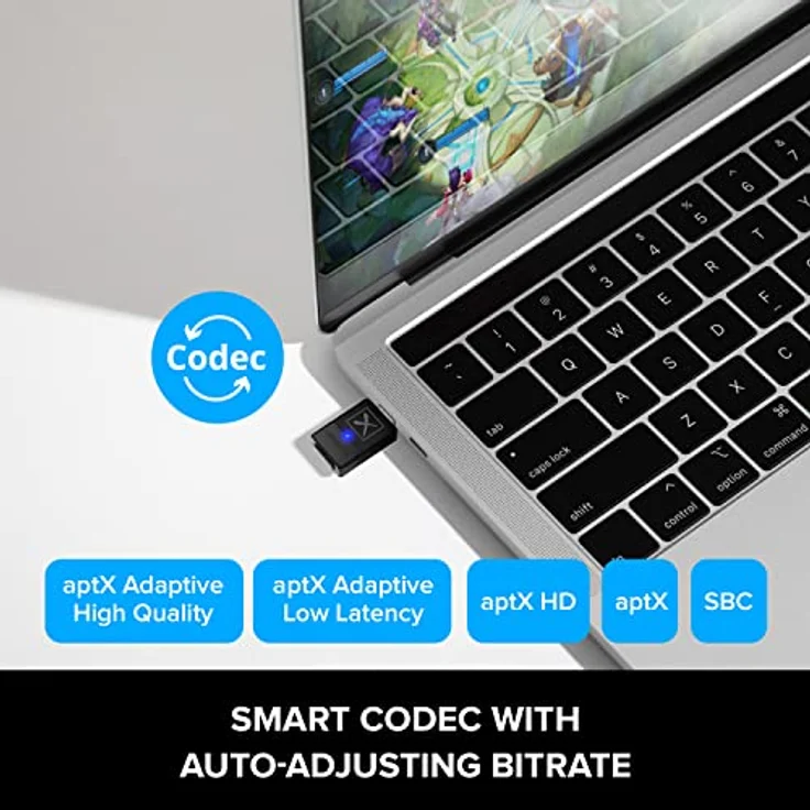 CREATIVE BT-W5 USB smart Bluetooth 5.3 Audio Transmitter, aptX Adaptive - Zuverlässige Audioübertragung mit hoher Auflösung, automatisch einstellbarem Bitrate, und einfacher Geräte-Schalter, Schwarz – Bild 2