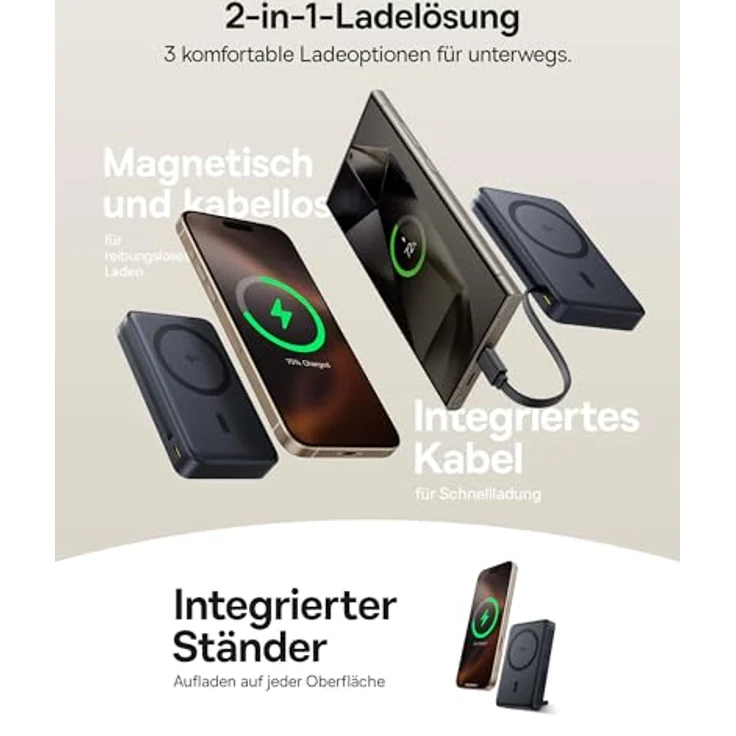 Baseus Nomos Qi2 Magsafe Powerbank, 15W Magnetische Power Bank für iPhone 16/15/14/13, 10000mAh Powerbank, Schwarz – Bild 3