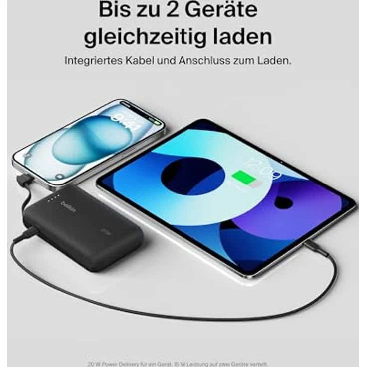 Belkin BoostCharge Power Bank, Portable Powerbank 10000mAh mit integriertem Kabel, PD 20 W – USB-C Power Delivery, für iPhone 16-Serie, iPad Pro und Galaxy S24, in Schwarz – Bild 3