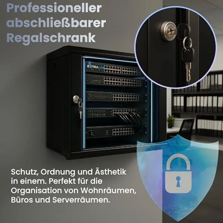 Extralink Serverschrank 19 Zoll 9HE, Netzwerkschrank 400mm Tiefe, Wand- oder Standmontage, Traglast 60 kg, 180° Öffnung, schwarz, inkl. praktischer Regale für Heimnetzwerk & IT-Geräte – Bild 4