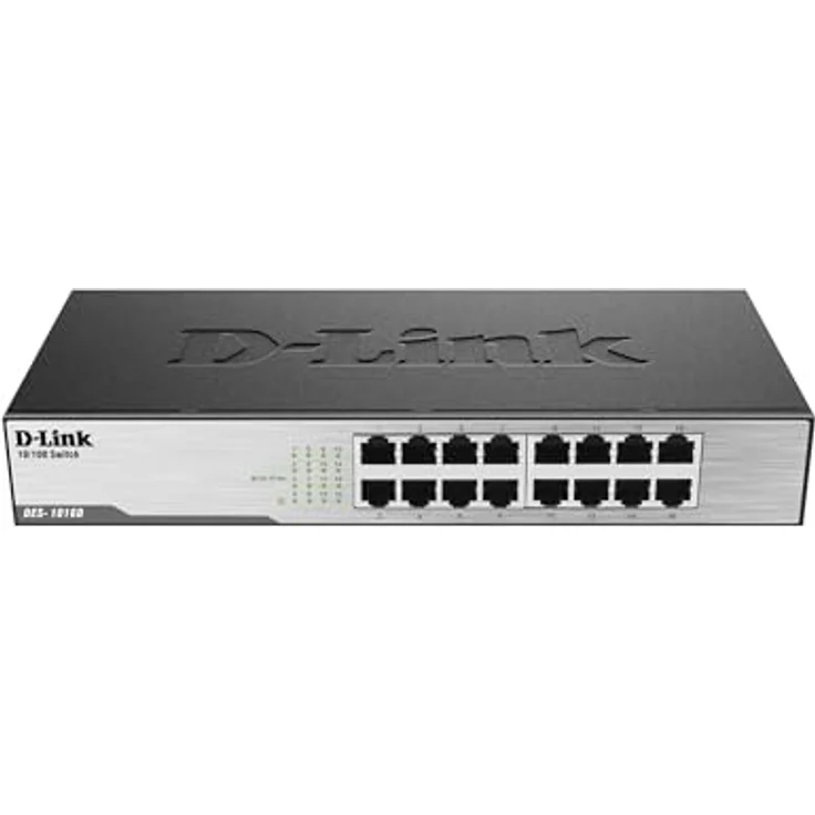 D-Link DES-1016D 16-Port Fast Ethernet Switch mit 10/100 Mbit/s Anschlüssen, lüfterlos – Bild 1