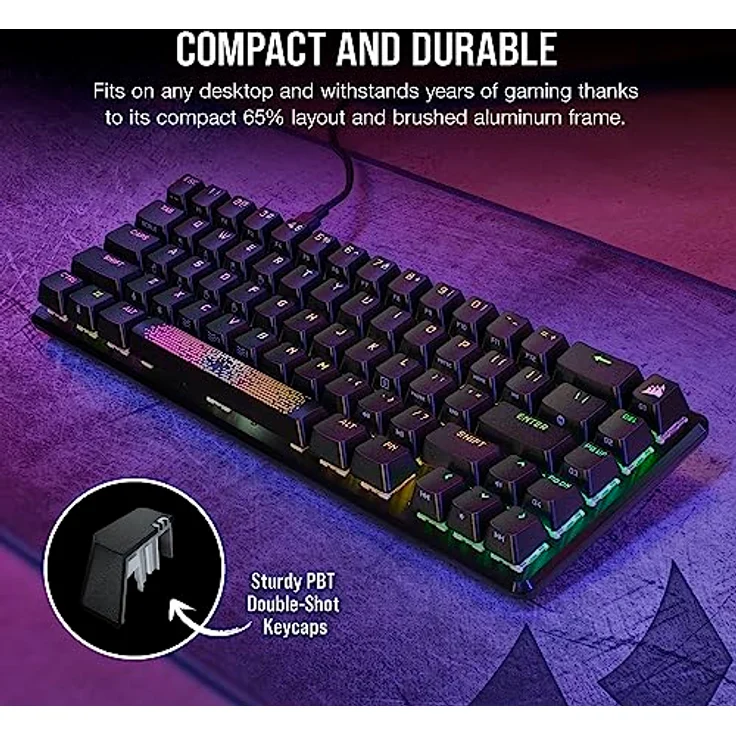 Corsair K65 PRO Mini RGB 65% Optical Mechanical Gaming Keyboard - OPX Schalter - PBT Double-Shot Tastenkappen - iCUE Kompatibel - QWERTY NA Layout - Schwarz – Bild 3