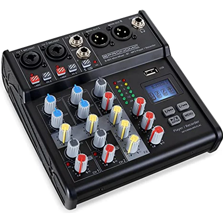 Pronomic B-403 Mini-Mixer mit Bluetooth® und USB-Recording - Kompakter 4-Kanal Mixer - 2 Kanäle mit Combobuchsen, Phantomspeisung und Hi-Z Schalter - USB-Port - Main-Ausgänge im XLR-Format - Schwarz – Bild 1
