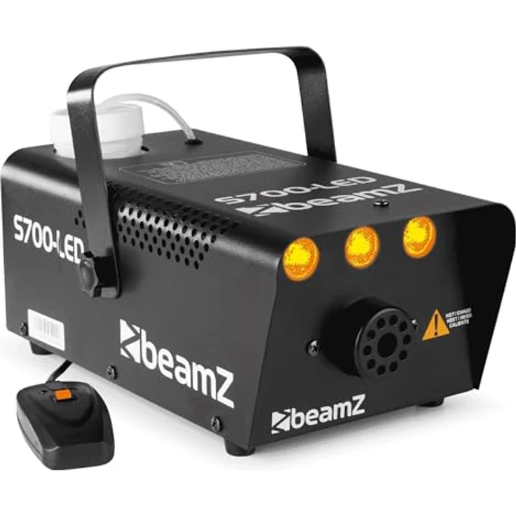 Beamz S700-LED Nebelmaschine mit Flammeneffekt, Leistung 700 W, 250-ml-Tank, Durchfluss des Nebels 7 m³/min, Fernbedienung mit 3 m Kabel und Wand- und Deckenhalterung, 3 Minuten Aufwärmzeit, schwarz – Bild 2