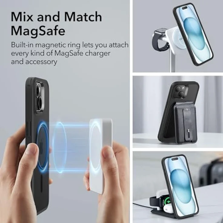 ESR iPhone 15 Hülle, MagSafe-kompatibel, Militärnorm Schutz, vergilbungsbeständig, kratzfeste mattschwarze Rückseite – Bild 3