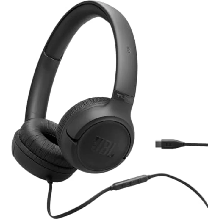 JBL Tune 530 C, kabelgebundene On-Ear-Kopfhörer mit Mikrofon, JBL Pure Bass Sound, EQ-Presets, USB-C-Anschluss, faltbares Design, Schwarz – Bild 1