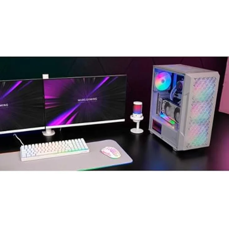 Mars Gaming MC-GEO ATX Gaming Gehäuse, 4x 120mm FRGB Lüfter, Seitenfenster aus gehärtetem Glas, Flüssigkeitskühlung bis 360mm, Weiß – Bild 2