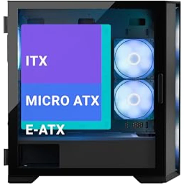 Modecom Horizon ARGB Midi Tower, PC Gehäuse für Mini-ITX, mATX, E-ATX, schwarz mit ARGB-Beleuchtung und Seitenfenster – Bild 8