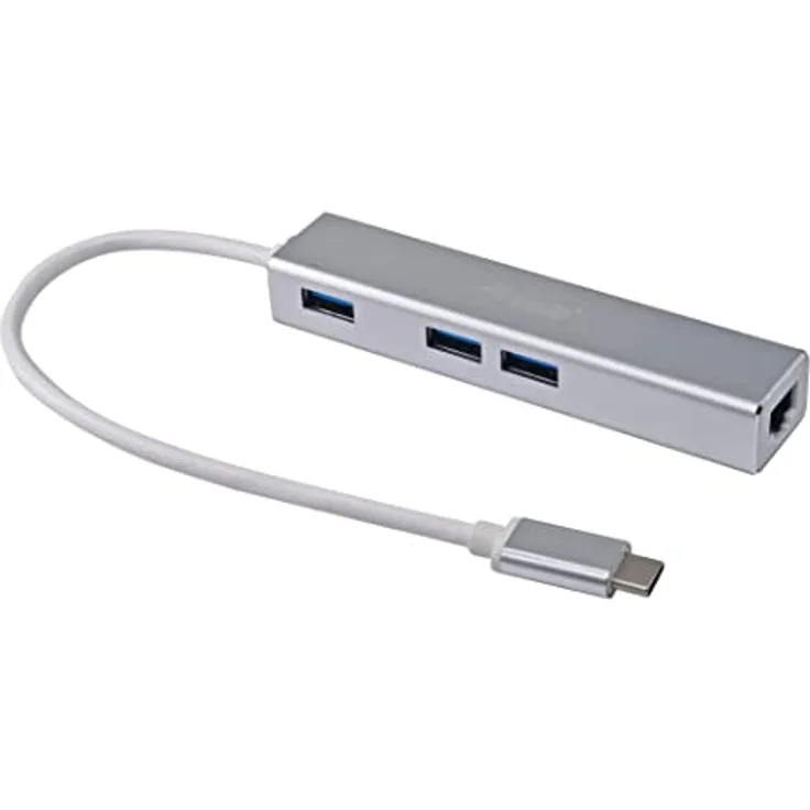 Equip 133481 USB-C zu 3-Port-USB-Hub mit Gigabit Adapter/Silber, Aluminiumgehäuse, Plug-and-Play Installation