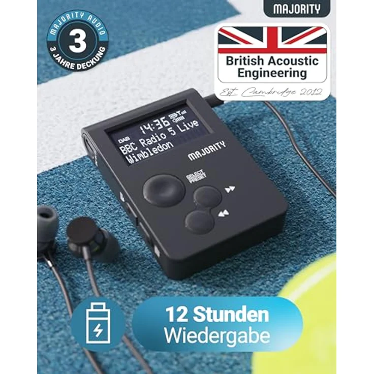 Majority Petersfield Go Original Pocket DAB Radio, tragbares DAB+/FM-Radio mit wiederaufladbarem Akku und 20 Senderspeichern – Bild 3