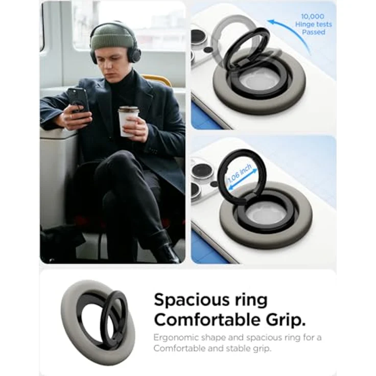 Spigen NanoPop MagFit MagSafe Ringhalterung, 135° verstellbar, kompatibel mit iPhone 17/16/15/14 Pro Max Air, Google Pixel 10 Pro Fold XL, Samsung Galaxy S25 Ultra - Grau – Bild 3