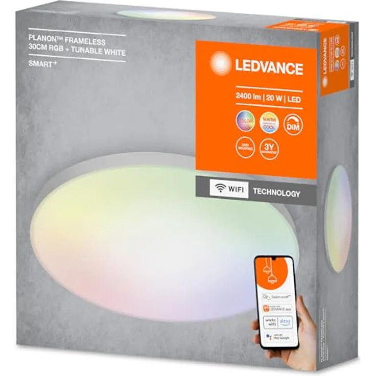 LEDVANCE SMART+ Smarte LED Deckenleuchte, Panel für Innen mit WiFi Technologie, Lichtfarbe änderbar (3000K-6500K), RGB-Farben änderbar, 300mm Durchmesser, Kompatibel mit Google und Alexa Voice Control – Bild 9