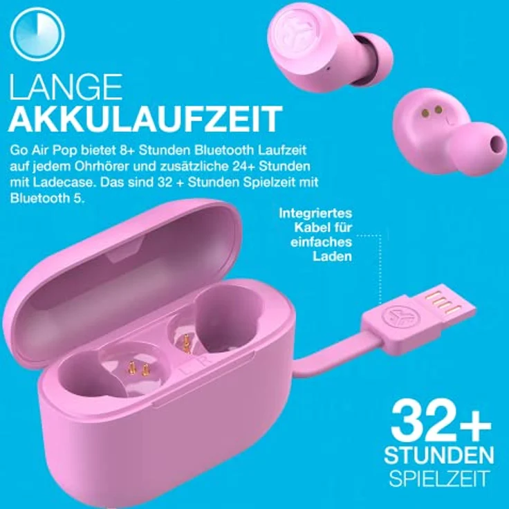 JLab Go Air Pop In Ear Kopfhörer Bluetooth Kabellos, True Wireless Kopfhörer mit Mikrofon, 32+ Stunden Headphones, Ohrhörer Kabellose, Earbuds mit USB Ladebox, Dual Connect, EQ3 Sound, Rosa – Bild 5
