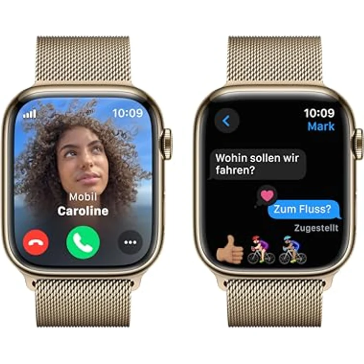 Apple Watch Series 9 GPS + Cellular, 45 mm Edelstahlgehäuse Gold, Milanaise Armband Gold – Bild 4