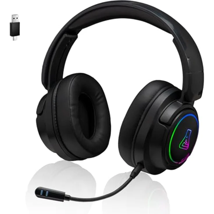 THE G-LAB Korp Iridium Kabelloses Gaming Headset 2,4 GHz & Bluetooth, 50-mm-Lautsprecher, Abnehmbares Mikrofon, 45H Akku, RGB, Kunstleder-Ohrpolster, Kompatibel mit PS5, PS4, PC, Switch, Android, iOS – Bild 1
