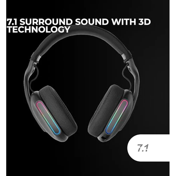Mars Gaming MHW-PRO, Kabelloses Gaming-Headset mit 3D Surround Sound 7.1, Bluetooth 5.3, ARGB Flow Beleuchtung, Ultraleichtes Design, Duales Mikrofon, Schwarz – Bild 2