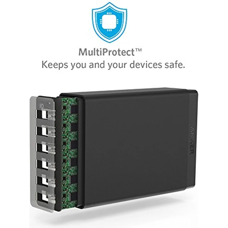 Anker PowerPort - Netzteil - 60 Watt - 12 A - 6 Ausgabeanschlussstellen (6 x USB) - Schwarz – Bild 5