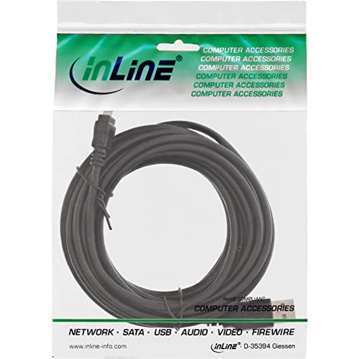InLine USB 2.0 Mini-Kabel, Stecker A an Mini-B Stecker (5pol.), schwarz, 5m (33107L) – Bild 4