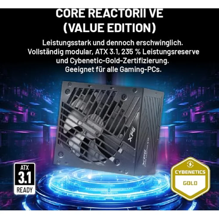XPG COREREACTOR II VE 850W, ATX 3.1 Netzteil mit 12-V-2x6-Anschluss, Schwarz – Bild 3