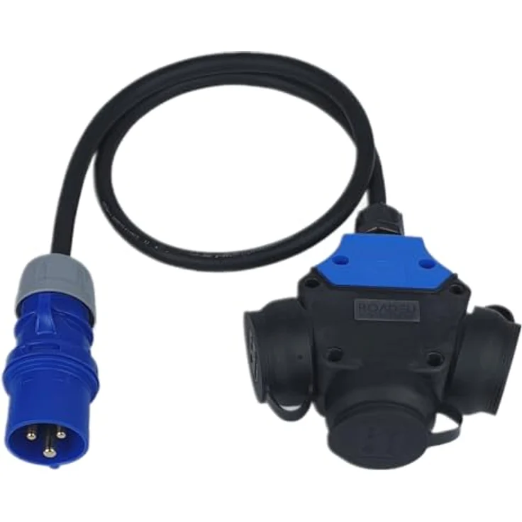 RoadEu Camping Adapter - Stecker 16A 3P auf Schuko Kupplung 3X 230V - 3-Fach Schuko Steckdose - Verlängerungskabel 10 Meter - IP44 Wasserbeständigkeit - Robuste Bauweise – Bild 1