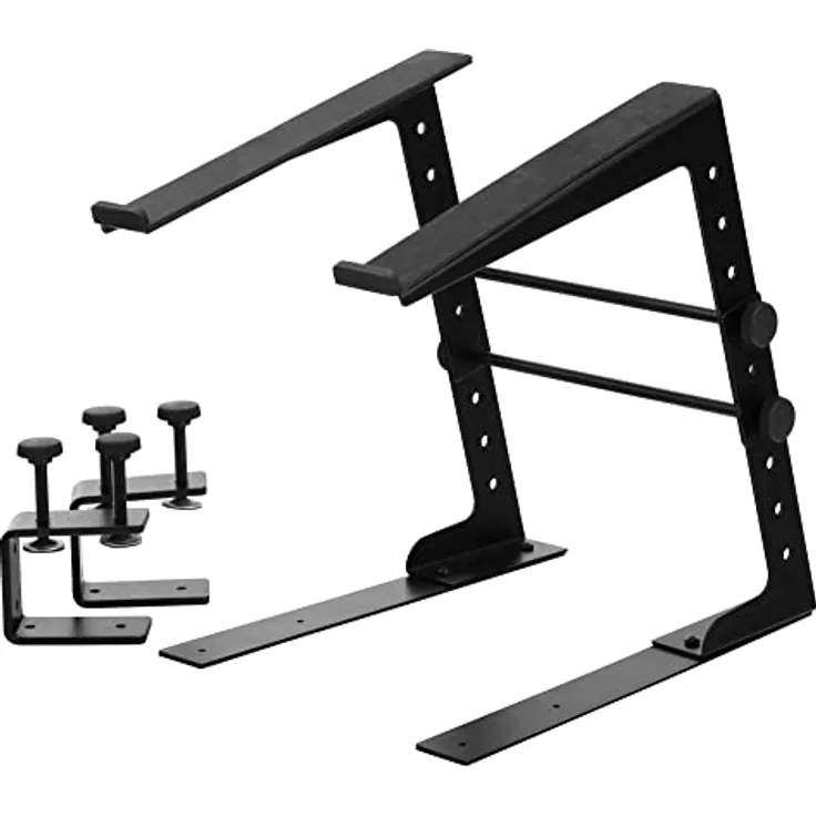 Pronomic LS-110 Laptopständer DJ Notebookstativ Laptop Stand (Höhenverstellbar, inkl. Befestigungsklammern, ideal für DJs & Musiker, Material: Stahl) Schwarz