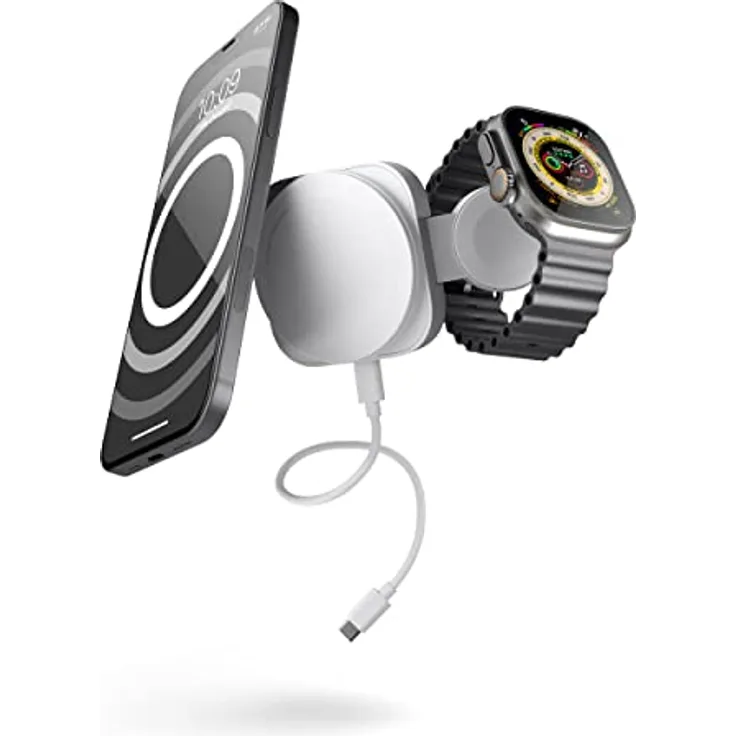 ZENS MagSafe+Watch konvertibles Reise-Ladegerät für iPhone und Apple Watch (Platzsparendes Design, Transport-Tasche & USB-C Kabel inklusive)