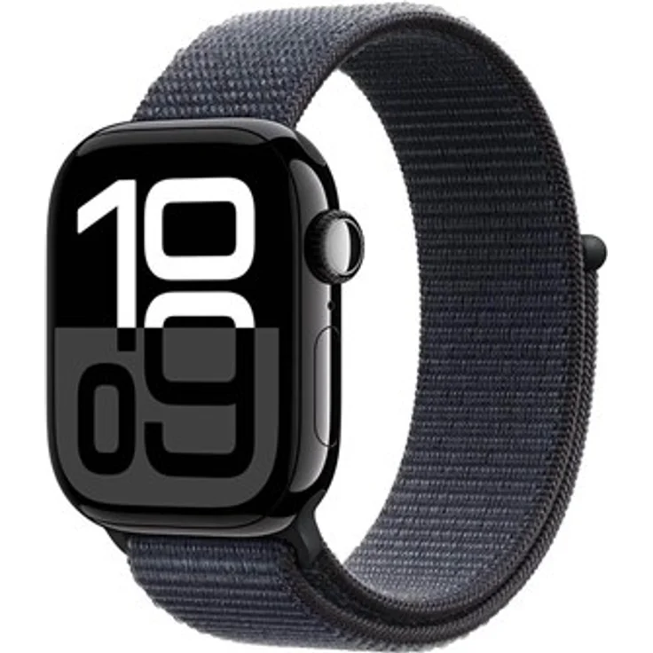Apple Watch Series 10 GPS + Cellular, 42mm, Jet Black Aluminium Case mit Ink Sport Loop, 64 GB, LTE, Wi-Fi 4, UWB, Bluetooth