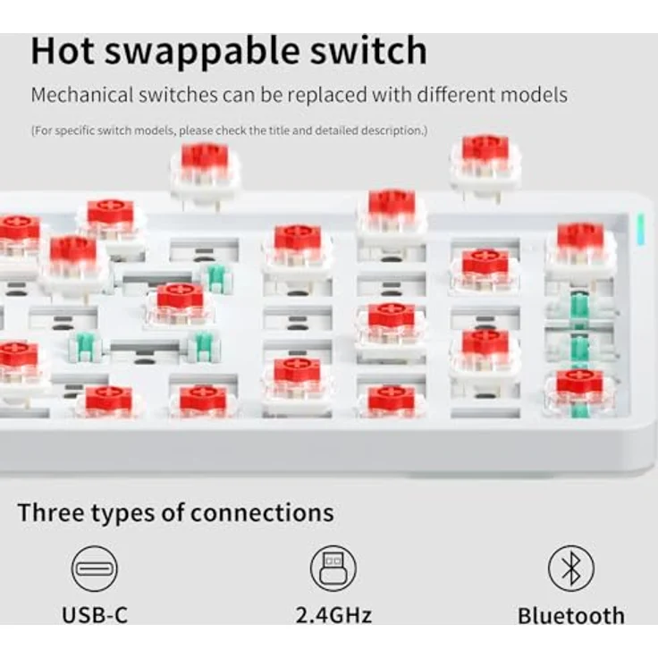 nuphy Air96 V2 Mechanische Tastatur Kabellos mit niedrigem Profil,100 Tasten RGB Hot-Swap Tastatur unterstützt 2.4GHz Wireless/Bluetooth/USB-C für PC/Laptop/Windows/Mac-White Gateron Red Switch – Bild 3