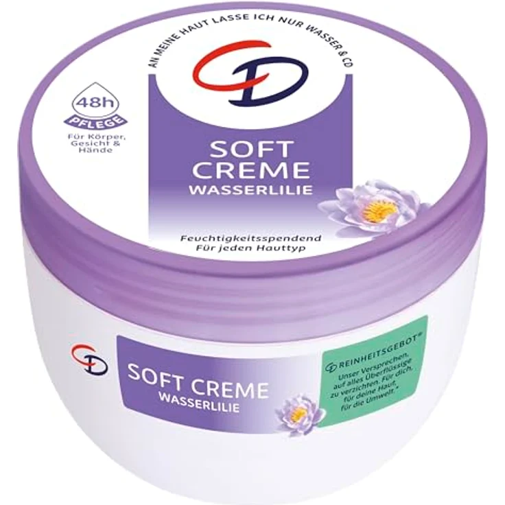 CD Soft Creme Wasserlilie 300 ml, 48h Feuchtigkeit für Körper, Gesicht und Hände, Mikroplastikfrei & vegan – Bild 2