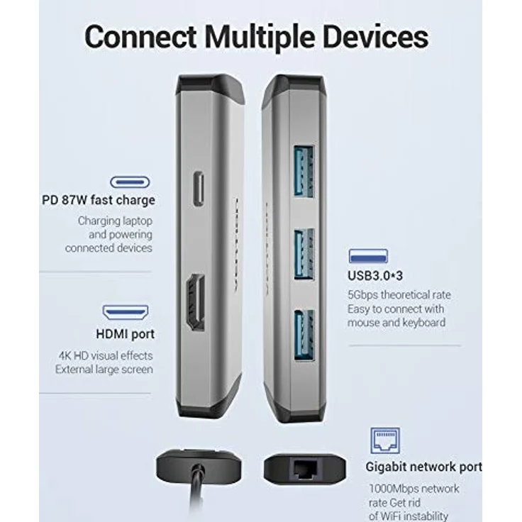 Vention CNCHB Dockingstation Silber mit 4K Auflösung und 87W PD Schnellladung – Bild 4
