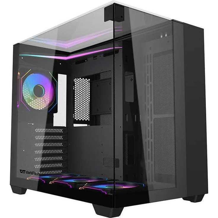 Darkflash Tech TH285, PC Gehäuse für ITX, mATX, ATX, mit gehärtetem Glas-Seitenteil und optimierter Luftzirkulation, Schwarz