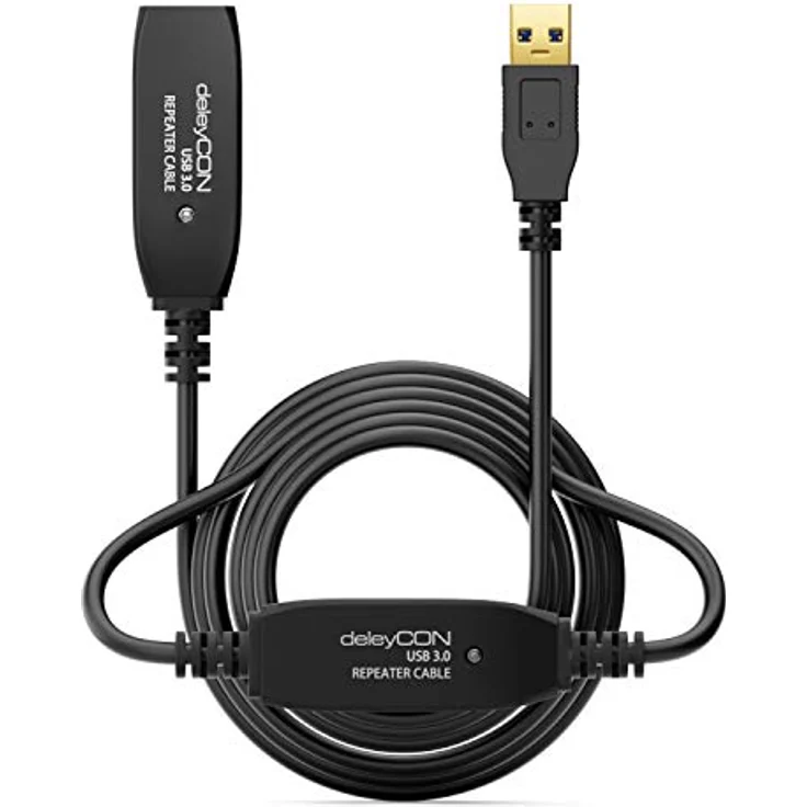 deleyCON 10m Aktives USB 3.0 Kabel, USB3.0 Repeater mit 2 Signalverstärkern und Netzteil, Plug & Play, Schwarz – Bild 3