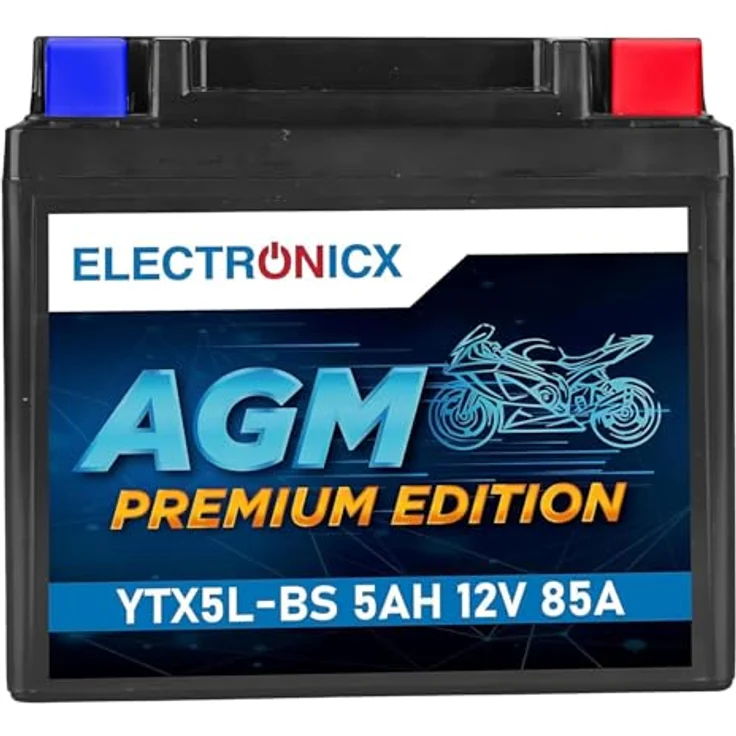 Electronicx AGM YTX5L-BS Motorradbatterie 5Ah 12V - wartungsfrei, rüttelfest, auslaufsicher für Motorrad, Roller und Quad – Bild 1