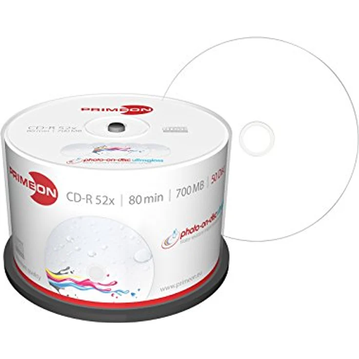 PRIMEON CD-R 80Min-700MB-52x Cakebox (50 Disc), photo-on-disc ultragloss Surface, Water resistant Inkjet Fullsize Printable – Bild 3