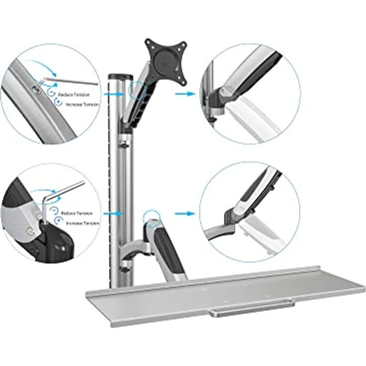 DIGITUS Monitor-Halterung & Tastaturablage - Wandmontage- 1 Monitor - Bis 2x 6 kg - VESA 75x75, 100x100 - Silber – Bild 2