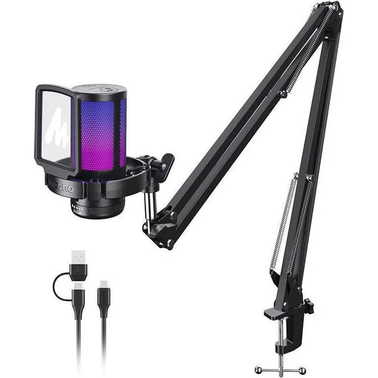 Maono DGM20 S, USB-Kondensatormikrofon mit Geräuschunterdrückung und 9 RGB-Lichtmodi für Gaming und Streaming