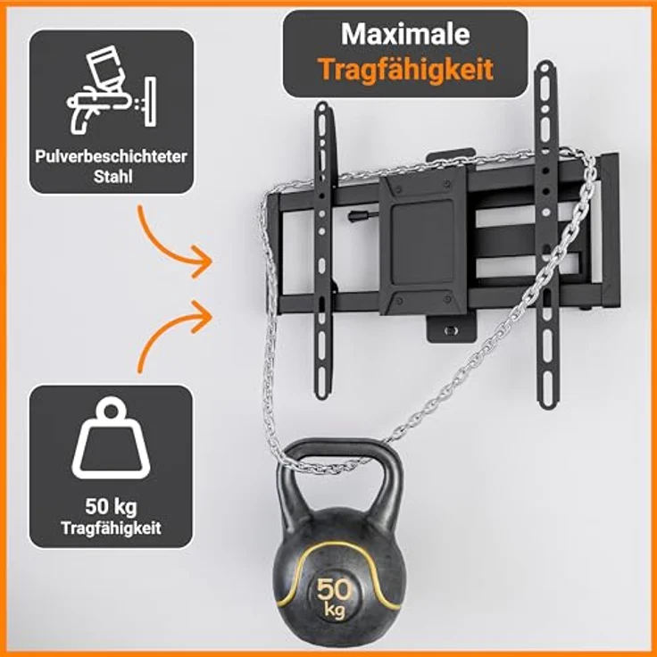 EasyLife ProMount HD75 Compact TV Wandhalterung, 32–75 Zoll, Heavy-Duty bis 50 kg, neigbar & schwenkbar, VESA 400x400, schwarz – Bild 3