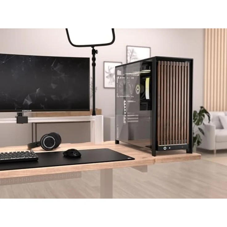 Corsair FRAME 5000D WOOD RS, Midi Tower PC, Schwarz/Braun, ATX, EATX, micro ATX, Mini-ITX, gehärtetes Glas, Gaming, mit RGB-Beleuchtung – Bild 2
