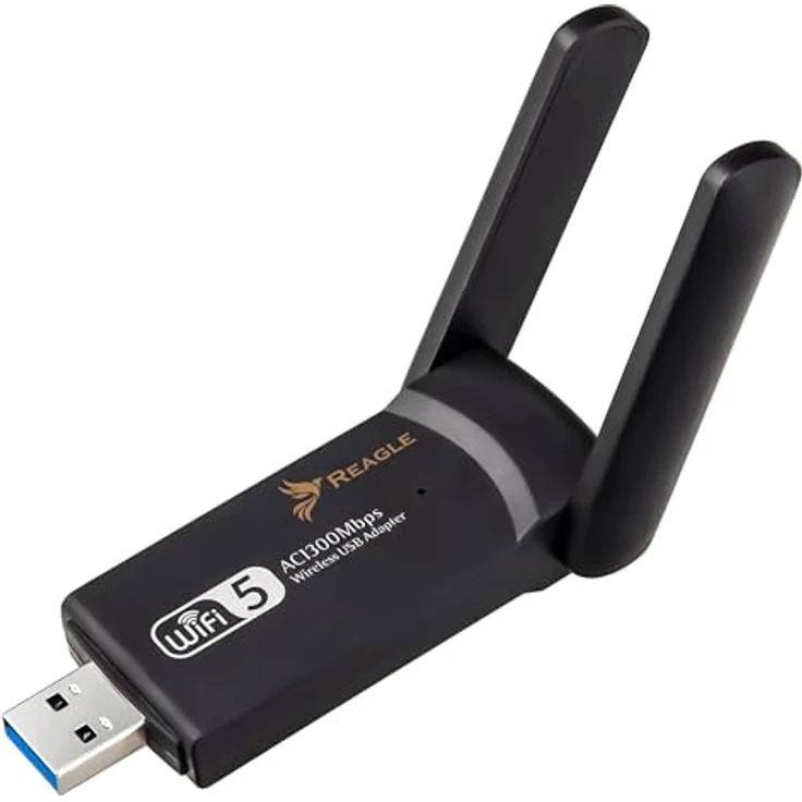 Reagle USB-A WLAN Adapter - 1300 Mbps, Dualband 2.4GHz/5GHz WiFi Dongle, 802.11ac, High Gain 2X 5dBi Antennen, PC & Laptop Netzwerk Adapter, Kompatibel mit Windows/Mac/Linux – Bild 1