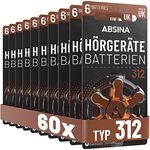 ABSINA Hörgerätebatterien 312 60 Stück - Braun - Zink Luft mit 1,45V - PR41 ZL3 P312