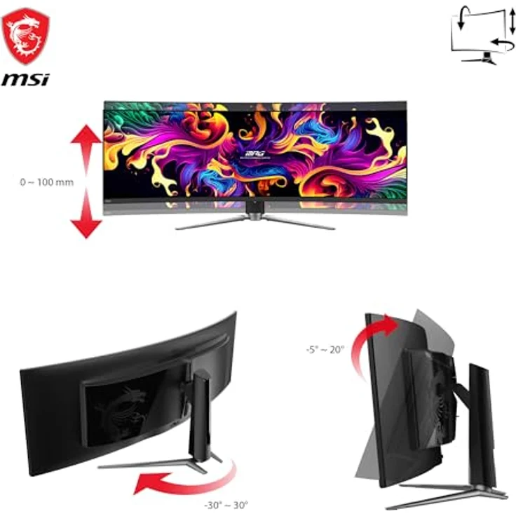 MSI MPG 491CQPDE QD-OLED 49" DQHD Curved Gaming Monitor - Quantum Dot OLED Panel, 144Hz, DisplayHDR True Black 400, KVM - DP 1.4a, HDMI 2.1 – Bild 5